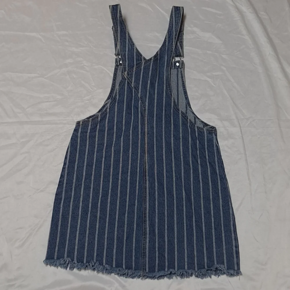 Railroad Striped Denim Overall Jumper Pinafore Mini Dress